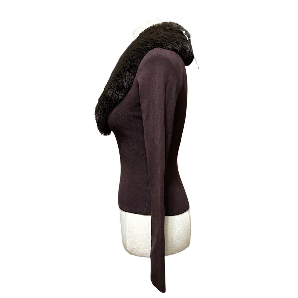 MESHKI Maeve Faux Fur Trim Women's Dark Brown Long Sleeve Size S New with Tags - Picture 5 of 13